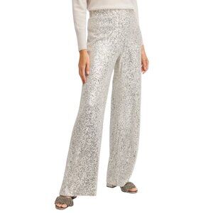 Chico's Black Label Sequin Wide Leg Pants - 8 Short, Beige NWT